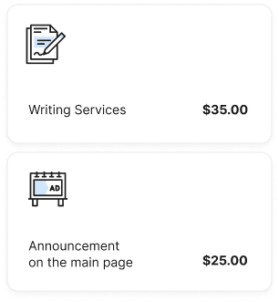 Pricing for writing services and homepage announcement on the Collaborator marketplace